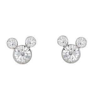 Disney Mickey Mouse Clear Silver Plated Brass Crystal Earring Stud