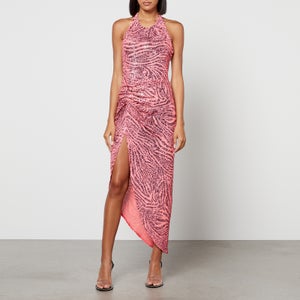 In the Mood for Love Peres Zebra-Print Embellished Mesh Maxi Dress