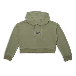Jurassic World Lock Up Embroidered Women's Cropped Hoodie - Khaki