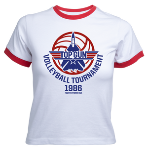 Top Gun Volleyball Tournament Women's Cropped Ringer T-Shirt - White Red