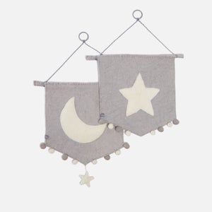Fiona Walker England Star and Moon Nursery Pennant Wall Hanging (2 Pack)