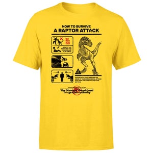 Jurassic World Raptor Attack Survival Guide Unisex T-Shirt - Yellow