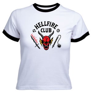 Stranger Things Hellfire Club Women's Cropped Ringer T-Shirt - White Black