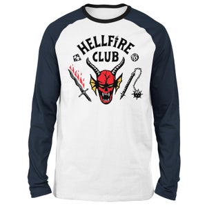 Stranger Things Hellfire Club Unisex Raglan Long Sleeve T-Shirt - White / Navy