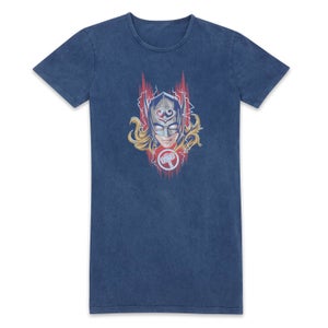 Marvel Thor - Love and Thunder Mighty Thor Frauen T-Shirt Dress - Navy Acid Wash