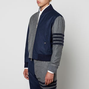 Thom Browne Logo-Flocked Wool-Flannel Bomber Jacket