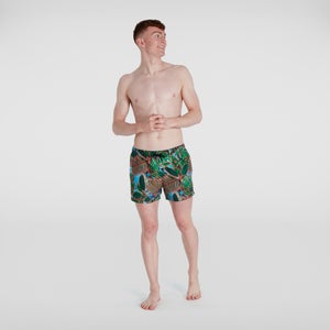 Bañador corto estampado Leisure de 36 cm para hombre, verde/rojo