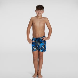 Bañador corto con estampado de 33 cm para niño, negro/blanco