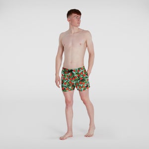Bañador corto estampado Leisure de 36 cm para hombre, verde/naranja