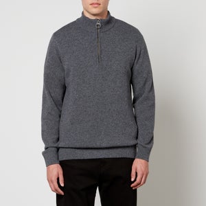 Barbour Holden Tartan-Trimmed Wool Half-Zip Jumper