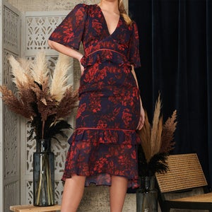 Hope & Ivy Wren Floral-Print Chiffon Midi Dress