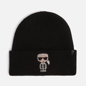 KARL LAGERFELD K/Ikonik Rhinestoned Ribbed-Knit Beanie