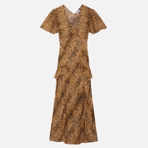 Rixo Evie Tiger-Print Silk Midi Dress