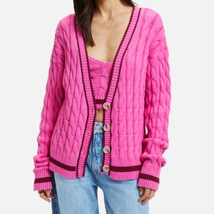 Good American Collegiate Cotton-Blend Knit Cardigan