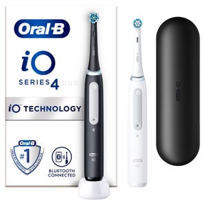 Oral-B iO4 Duo Pack of Two Electric Toothbrushes, Matte Black & White with Travel Case