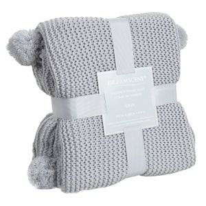 Dreamscene Chunky Knit Pom Pom Throw - Grey