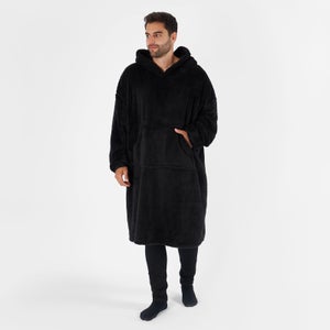 Brentfords Adults Extra Long Teddy Hooded Blanket - Black