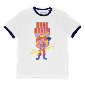 Duke Nukem Come Get Some 80s Neon Unisex Ringer T-Shirt - White / Navy