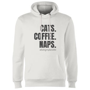 Cats Coffee Naps Hoodie - White