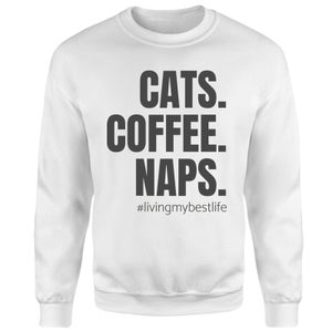 Cats Coffee Naps Sweatshirt - White
