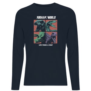 Jurassic Park World Four Colour Faces Men's Long Sleeve T-Shirt - Navy