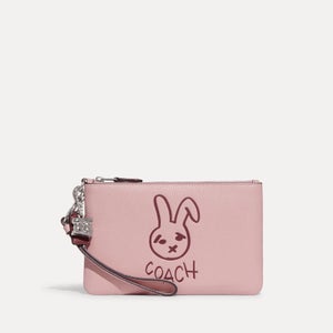 Coach Small Bunny Printed Leather Clutch Lh/Powder Pink Multi