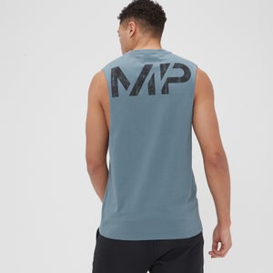 Camiseta sin mangas con sisas caídas y gráfico efecto arena para hombre de MP - Azul guijarro