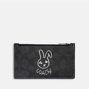 Coach Men's Unisex Zip Card Case with Bunny - Charcoal Multi