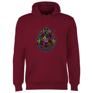Harry Potter Hogwarts Neon Crest Hoodie - Burgundy