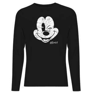 Disney Mickey Mouse Worn Face Men's Long Sleeve T-Shirt - Black