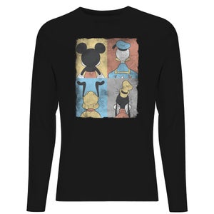 Disney Donald Duck Mickey Mouse Pluto Goofy Tiles Men's Long Sleeve T-Shirt - Black