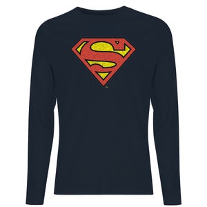 Official Superman Crackle Logo Men's Long Sleeve T-Shirt - Navy