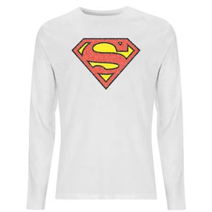Official Superman Crackle Logo Men's Long Sleeve T-Shirt - White