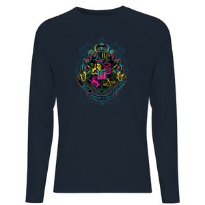 Harry Potter Hogwarts Neon Crest Men's Long Sleeve T-Shirt - Navy