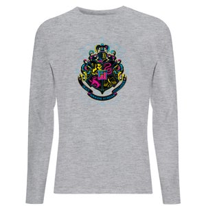 Harry Potter Hogwarts Neon Crest Men's Long Sleeve T-Shirt - Grey