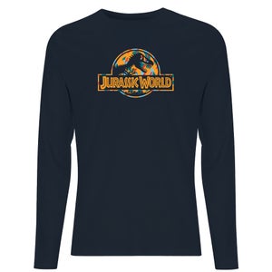 Jurassic Park Logo Tropical Men's Long Sleeve T-Shirt - Navy