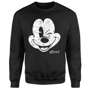 Mickey Mouse Worn Face Sweatshirt - Black