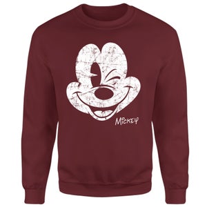 Mickey Mouse Worn Face Sweatshirt - Burgundy