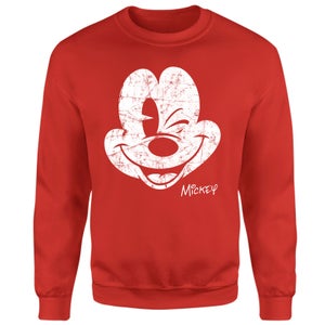 Mickey Mouse Worn Face Sweatshirt - Red