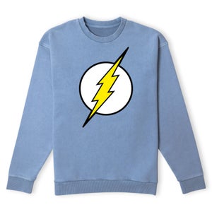Justice League Flash Logo Sweatshirt - Denim Blue Acid Wash