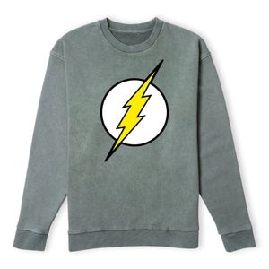 Justice League Flash Logo Sweatshirt - Khaki Acid Wash