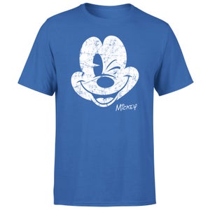 Mickey Mouse Worn Face Men's T-Shirt - Blue