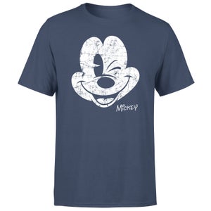 Mickey Mouse Worn Face Men's T-Shirt - Navy
