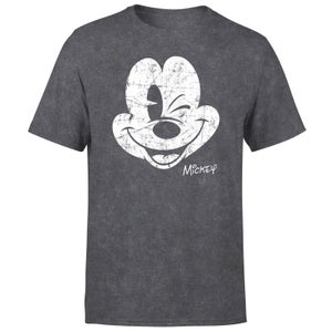 Mickey Mouse Worn Face Men's T-Shirt - Black Acid Wash