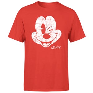 Mickey Mouse Worn Face Men's T-Shirt - Red