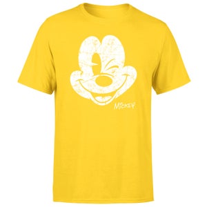 Camiseta Worn Face de Mickey Mouse para hombre - Amarillo