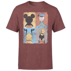 Donald Duck Mickey Mouse Pluto Goofy Tiles Men's T-Shirt - Burgundy Acid Wash