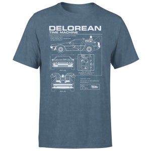 Back To The Future Delorian Schematic Men's T-Shirt - Navy Acid Wash