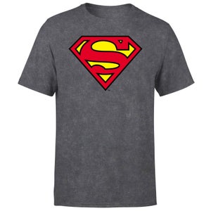 Official Superman Shield Men's T-Shirt - Black Acid Wash