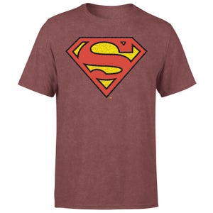 Official Superman Crackle Logo Men's T-Shirt - Burgundy Acid Wash